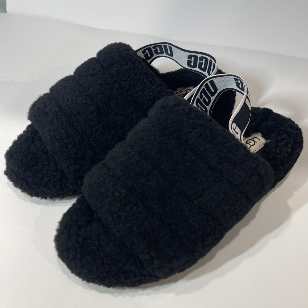 Ugg Fluff Yeah Sling black Fluffy Slippers Womens Size 7